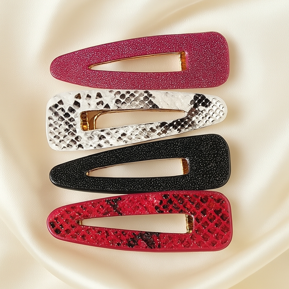 nOir Luxury Hair Clip Set – Magenta Glitter, Red Snakeskin, Gold Boutique Clips